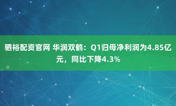 驷裕配资官网 华润双鹤：Q1归母净利润为4.85亿元，同比下降4.3%